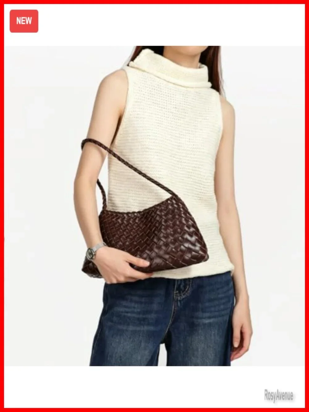 Women's Hand-Woven Faux Leather Slouchy Hobo Shoulder Bag with Detachable